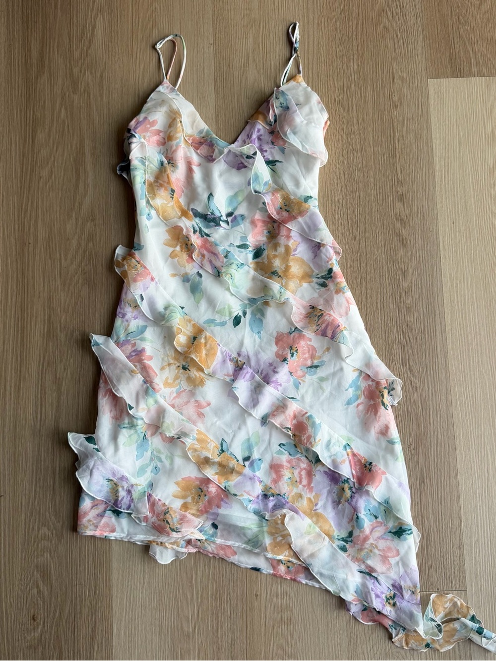 Abercrombie & Fitch White Slip Dress with Pastel Floral Print Size ST